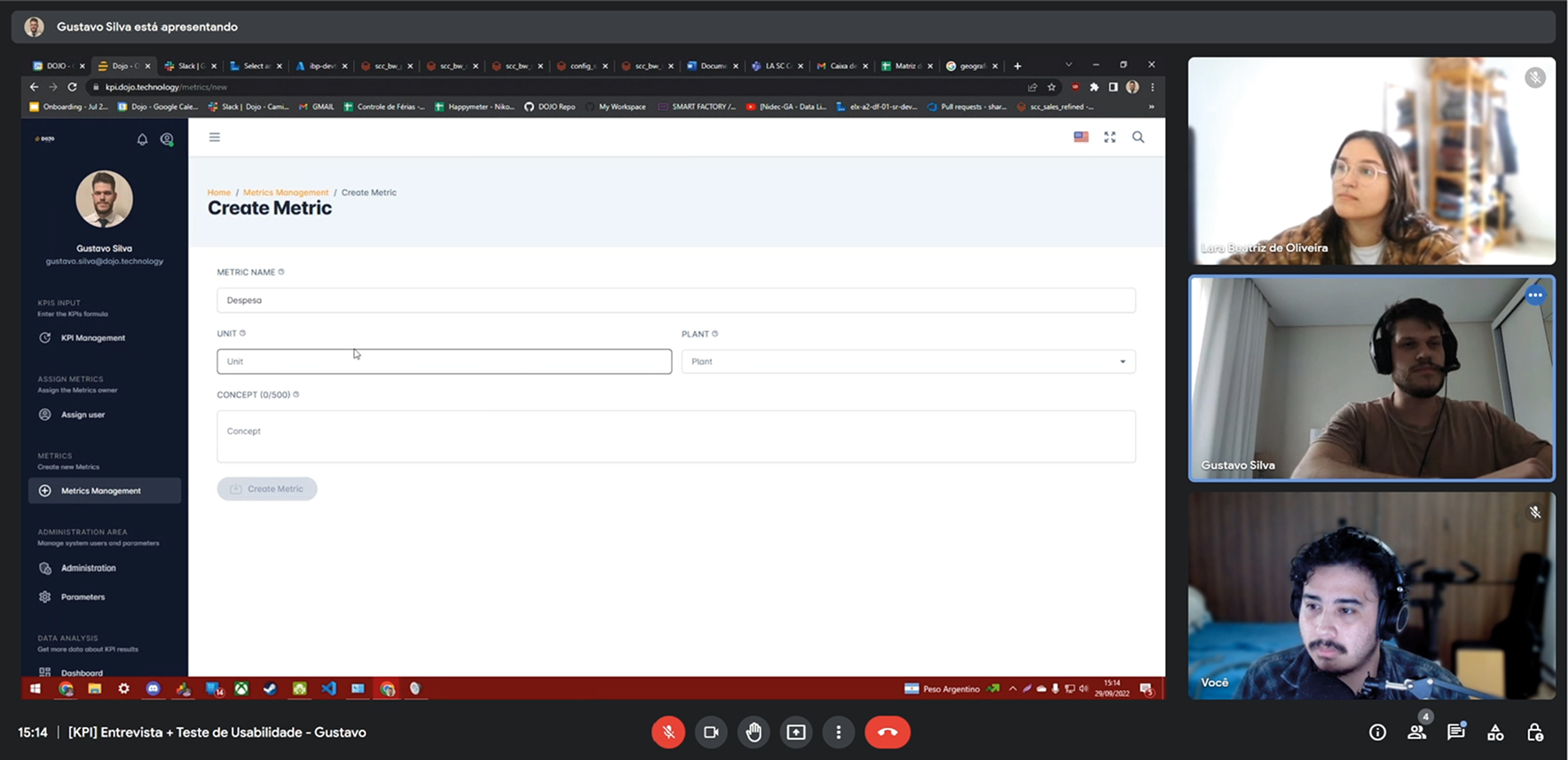 Remote interview and usability session on the existing KPI tool