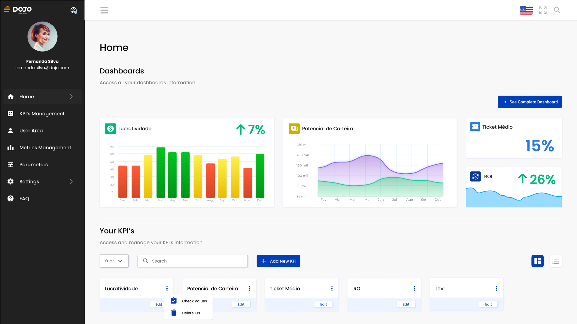 Keepeye home with KPI options