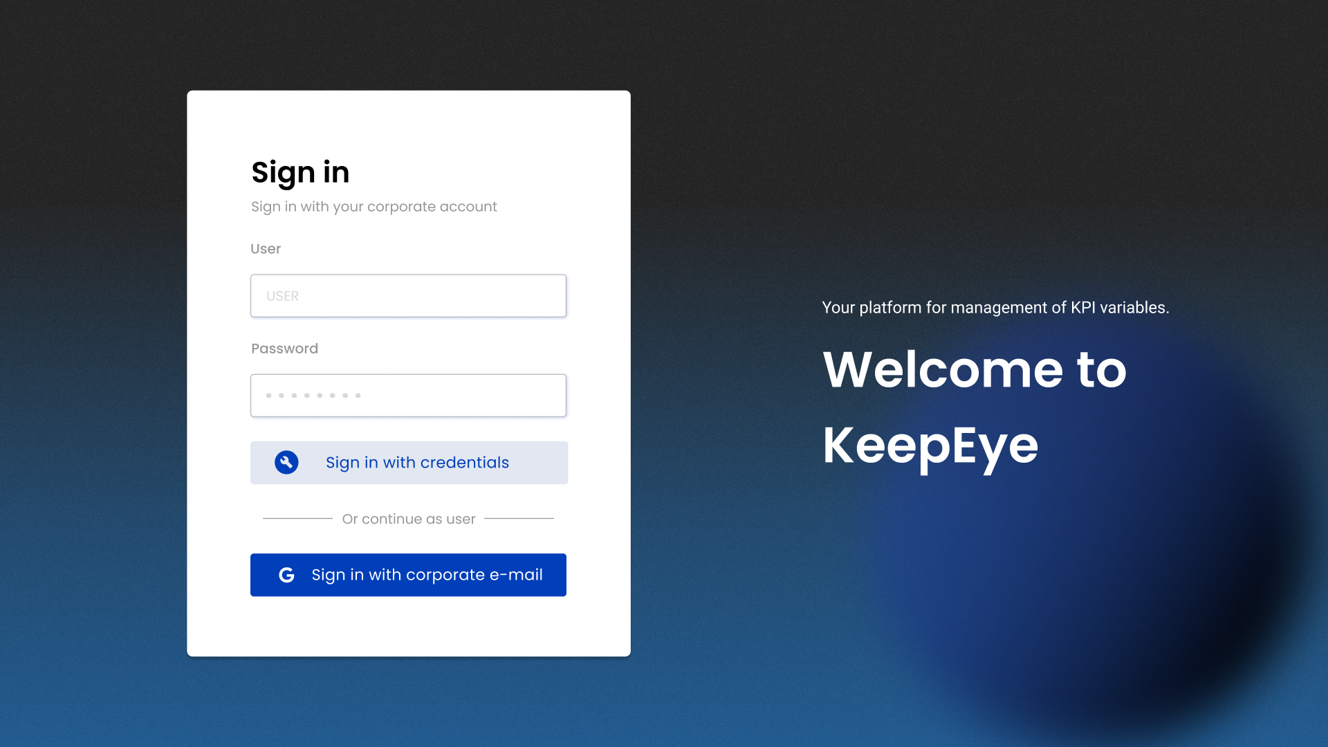 Keepeye login screen with the new visual identity